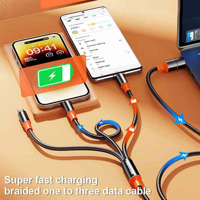 MeeGoo 3 in 2 USB-C und Micro-USB Ladekabel, 120 W Schnellladekabel, Schwarz - Bild 2