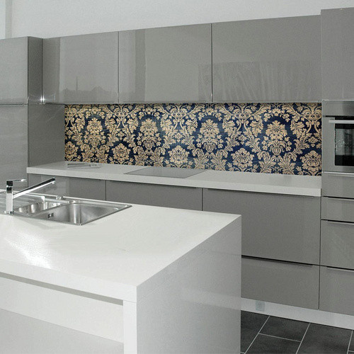 mySPOTTI Küchenrückwand Ludwig in Fliesenoptik aus Aluverbund, Farben: Blau und Beige, Breite: 220 cm, Höhe: 60 cm - Bild 1