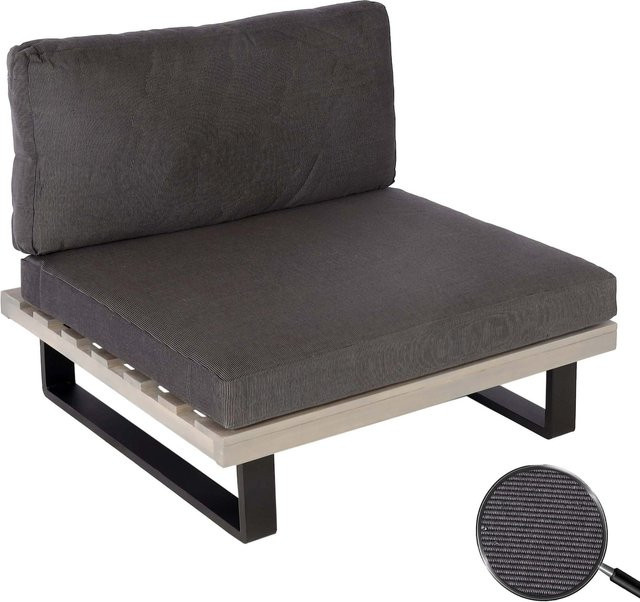 Lounge-Sessel MCW-H54 aus Akazienholz und Aluminium in Grau mit dunkelgrauen Spun Poly Polstern - Bild 1