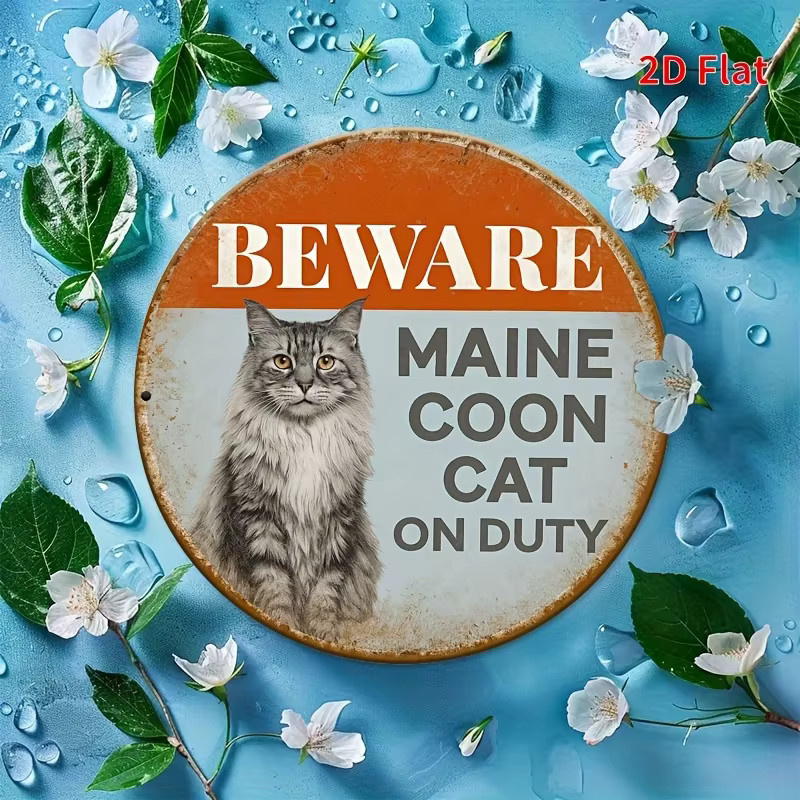 Potdemiel Wanddekoration Metallschild BEWARE MAIN ECOON CAT ON DUTY Vintage, Mehrfarbig, B/H: 20 x 20 cm - Bild 2