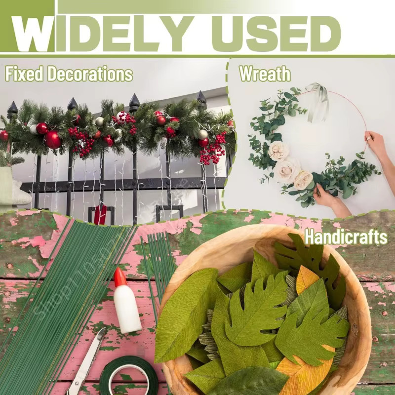 Grüne künstliche Blumendraht-Zweige aus Papier und Metall für DIY-Floristik, Länge: 30 cm - Bild 5