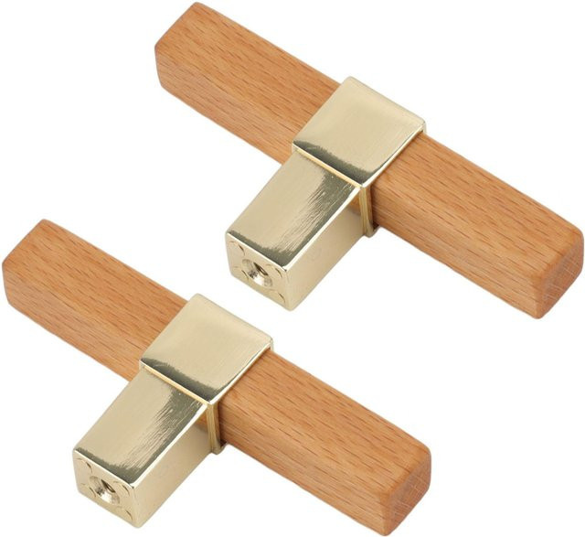 2er Set mfySpace Holzschrankgriffe in Gold, Einloch Türgriffe und Knöpfe aus Holz und Zink für Küchenschubladen und Kleiderschränke - Bild 1
