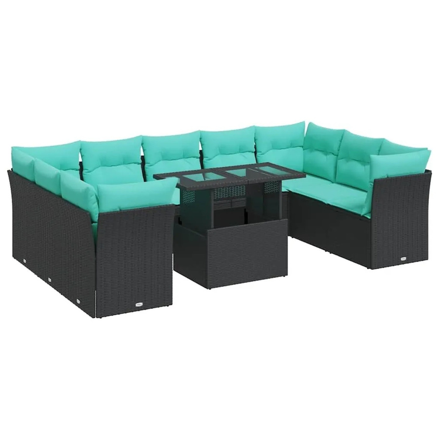vidaXL 10-teilige Garten-Sofagarnitur aus Poly-Rattan mit Kissen in Schwarz - Bild 2