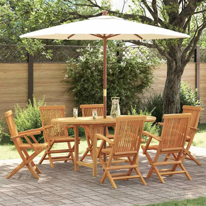 vidaxl Garten Essgruppe aus Teak-Massivholz in Braun, 7-teiliges Gartenmöbel-Set, B/T/H: 160 x 80 x 75 cm - Bild 1