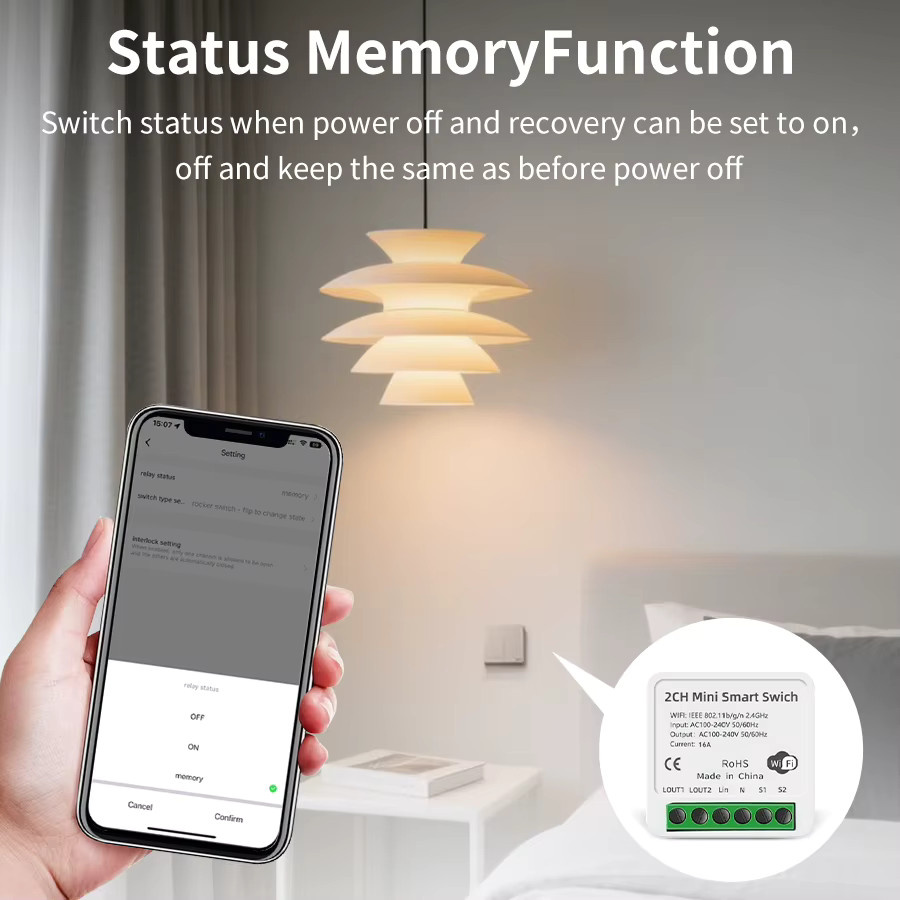 Tuya Smart Wifi Lichtschalter Modul 16A mit 2-Wege-Steuerung in Weiß, kompatibel mit Smart Life App, Amazon Alexa und Google Assistant - Bild 4