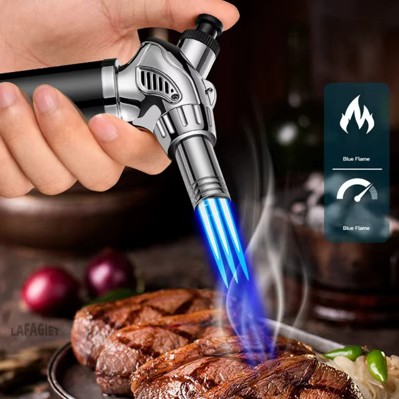 Drei Fire Jet Flame Gun Schweißbrenner in Schwarz, winddichter Butangas-Brenner mit 1300 °C für Küche, Grillen und Zigarren - Bild 2