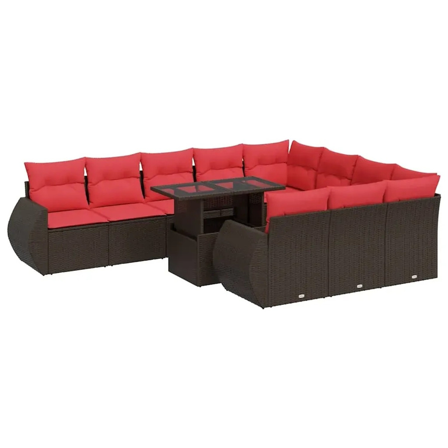 vidaXL 11-teilige Garten-Sofagarnitur in U-Form aus braunem Poly-Rattan und Akazie mit wetterfesten Kissen - Bild 2