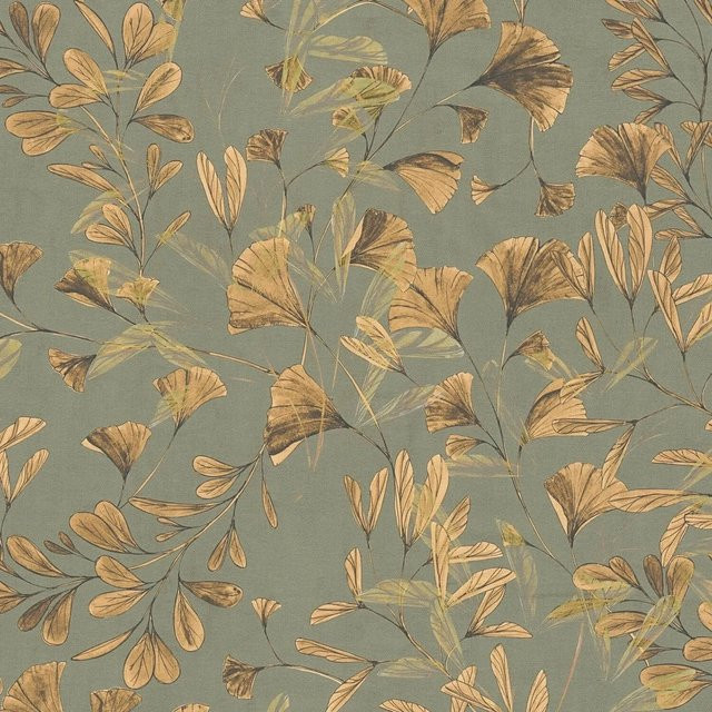 PROFHOME Natur Tapete Floral Matt in Oliv, Braun, Gelb-Orange und Grün, Vlies, Breite: 0,53 m, Länge: 10,05 m - Bild 1