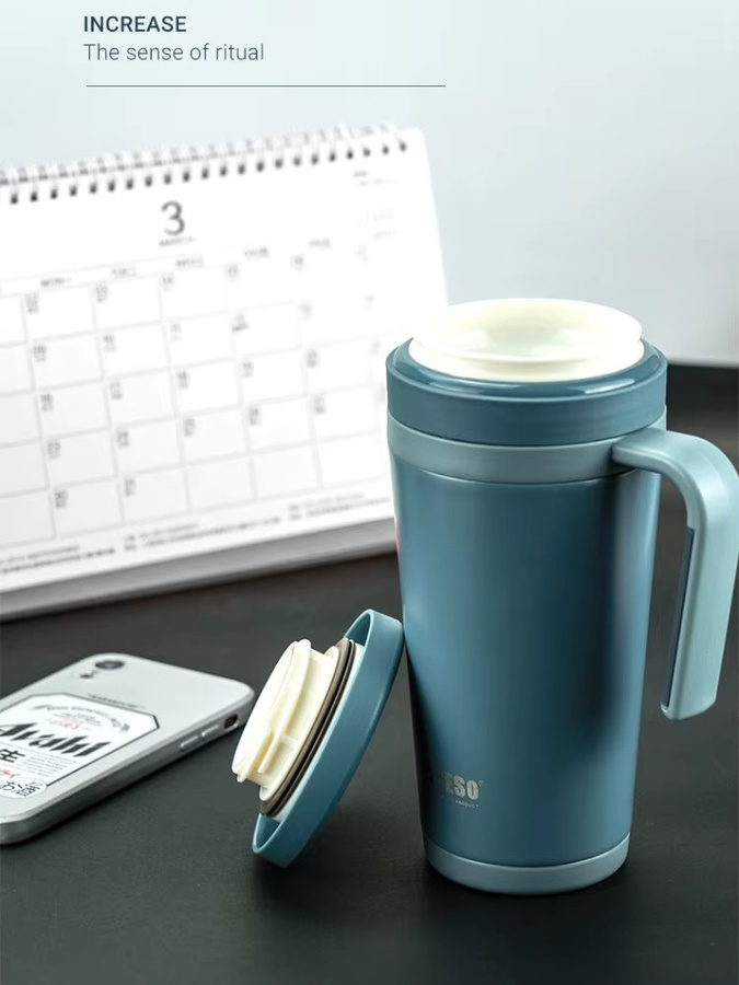 TYESO Business-Thermobecher aus Edelstahl mit konischer Teetrennung und Griff, Vakuum-Wasserflasche in Grau, 500 ml - Bild 4