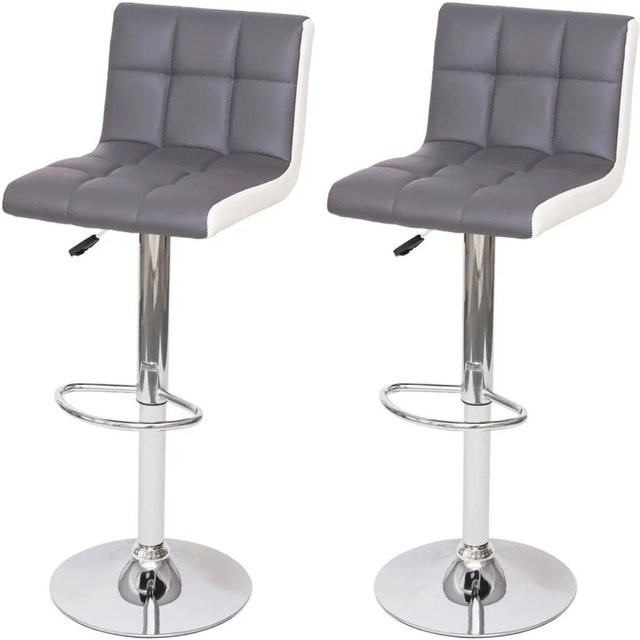 2er-Set MCW Barhocker G87 höhenverstellbar aus Kunstleder in Grau-Weiß mit Chromfuß - Bild 1