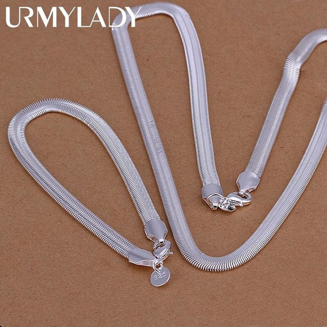 URMYLADY Schmuck-Set, 925 Silber, Schlangenkette, 45cm und 20cm, Unisex - Bild 1