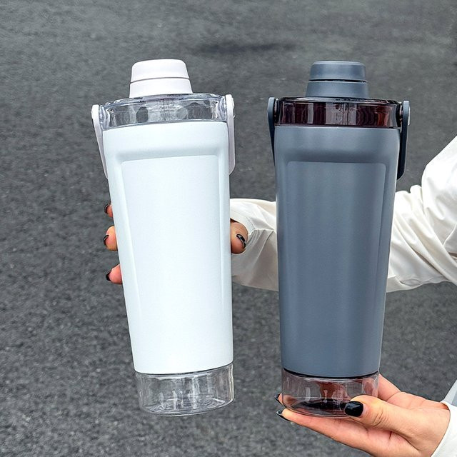 VRIUKNT Sport-Isolierbecher aus Edelstahl mit Bodenfach, 720 ml, Grün-Weiß - Bild 1