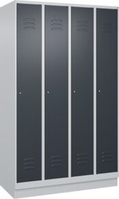 C+P Spind Classic PLUS Garderobenschrank mit Sockel, 4 Abteile, Grau/Anthrazit, H x B x T: 195 x 120 x 50 cm, mit Zylinderschloss und 3 Garderobenhaken - Bild 1