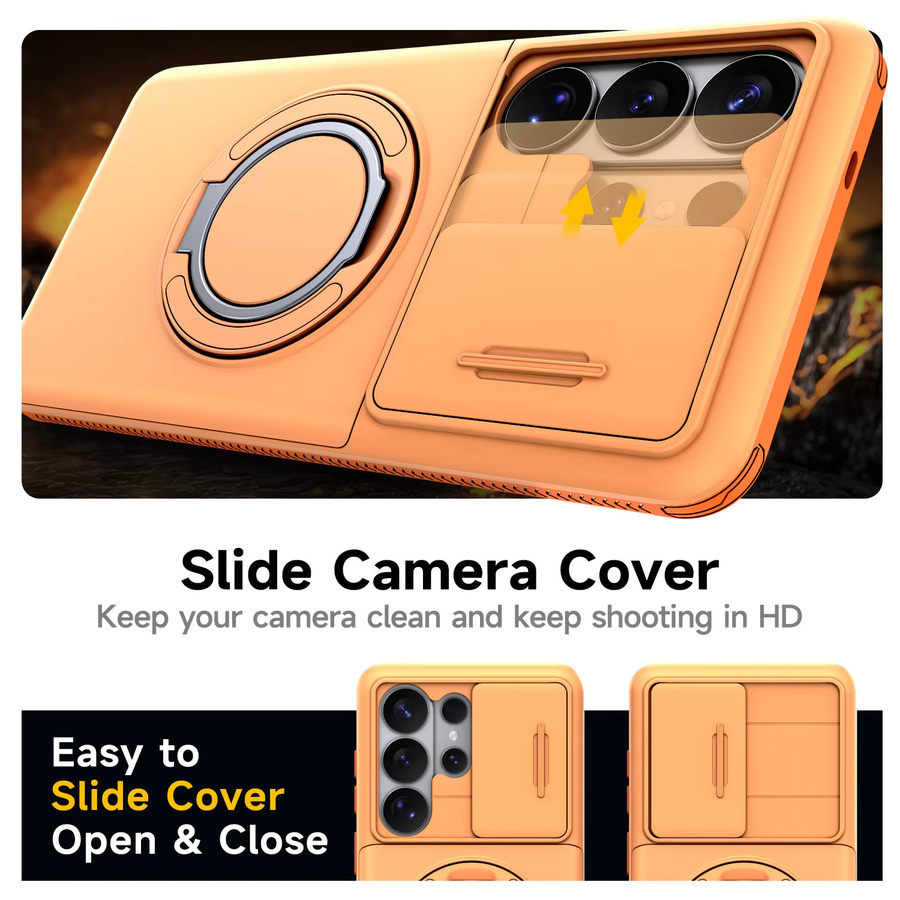 Panzerhülle für Samsung Galaxy S26 S25 S24 S23 S22 Ultra Plus S25FE S24FE mit Schiebe-Kameraschutz, Ringhalter und Kartenfach in Grün und Orange - Bild 6