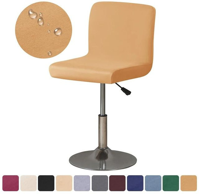 2 Stück Bestbags Spandex-Barstuhlbezüge in Beige, schmutzabweisende Schonbezüge für Barhocker ohne Armlehnen mit kurzer Rückenlehne - Bild 1
