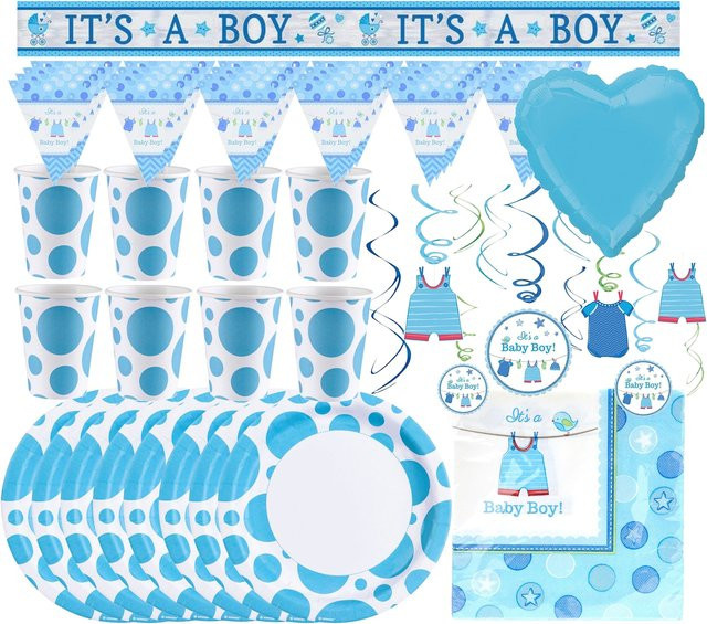Amscan Babyparty-Set It's a Boy in Blau, 47-teilig aus Papier für Gender Reveal und Geburtstagspartys - Bild 1