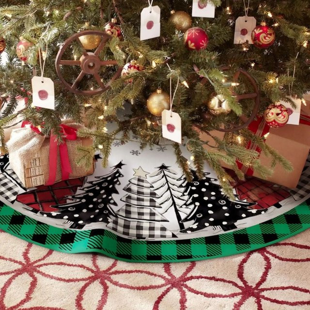 VIKAMA Weihnachtsbaumrock in grün und schwarz kariert für deine Weihnachtsdekoration - Bild 1