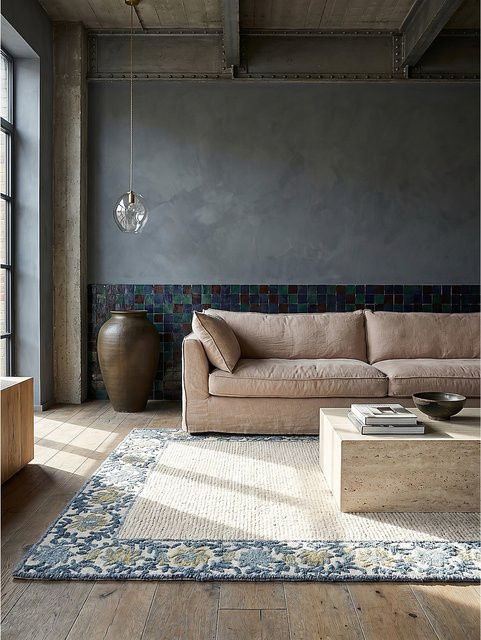Teppich BROK von Kadima Design aus Wollmischung in Blau mit Blütenbordüren-Muster, B/T: 200 x 290 cm - Bild 1