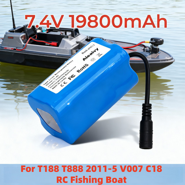 Aleaivy Li-Ion Akku-Pack 7,4 V 2S2P 19800 mAh in Blau für RC Angelköderboote V020 V900 2011-5 V007 C18 H18 V18 D18B FX88 - Bild 1