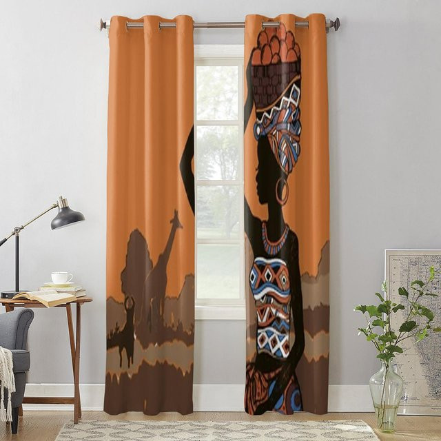 Super Six Fenstervorhang mit afrikanischem Motiv in Braun, B: 135 cm, H: 60 cm - Bild 1