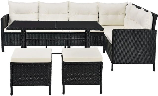 Juskys Gartenlounge Manacor Polyrattan Set in Schwarz mit cremefarbenen Bezügen - Bild 4