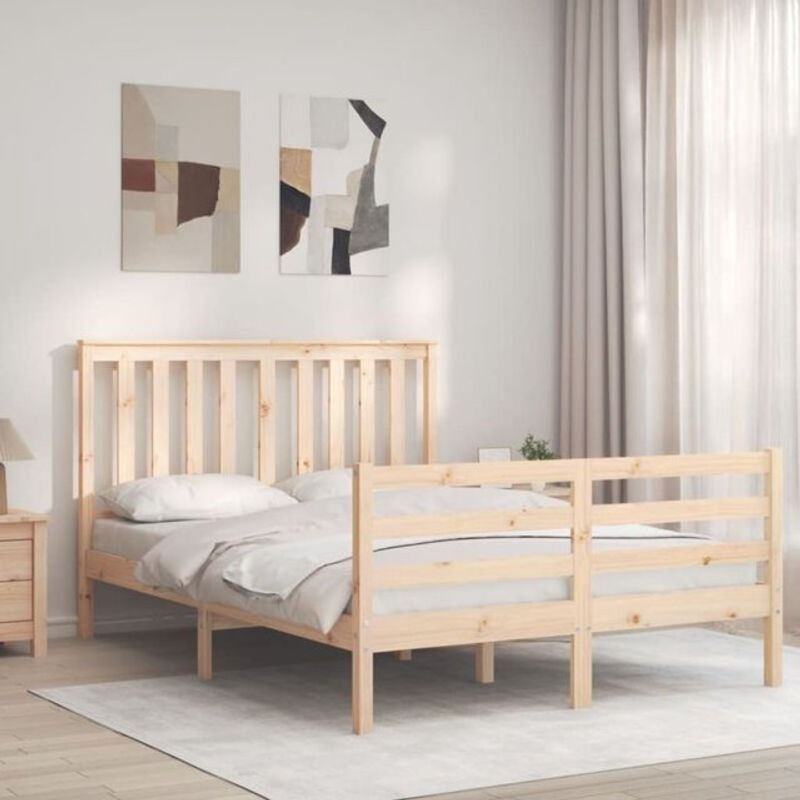 Massivholzbett mit Kopfteil von Vidaxl aus Kiefer in Braun Natur im skandinavischen Design B: 140,5 cm, H: 135 cm, T: 190 cm - Bild 1