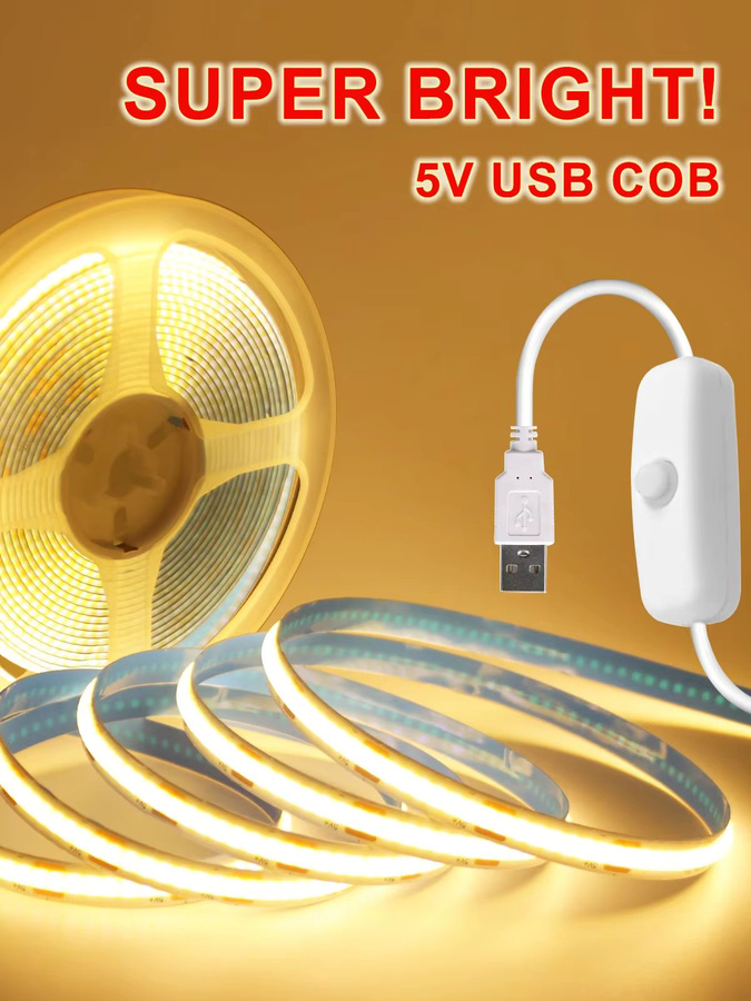 GAHADA COB LED-Streifen mit 501-Tastenschalter, 5V USB LED-Lichtband mit 320 LEDs/m, selbstklebendes flexibles Lichtband für moderne Raumdekoration - Bild 5
