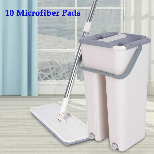 Bymaocar Premium Flachmopp- und Eimerset in Beige mit 8L Fassungsvermögen, 360 Grad Drehung, 10 Pads und 127,76 cm Stab - Bild 1