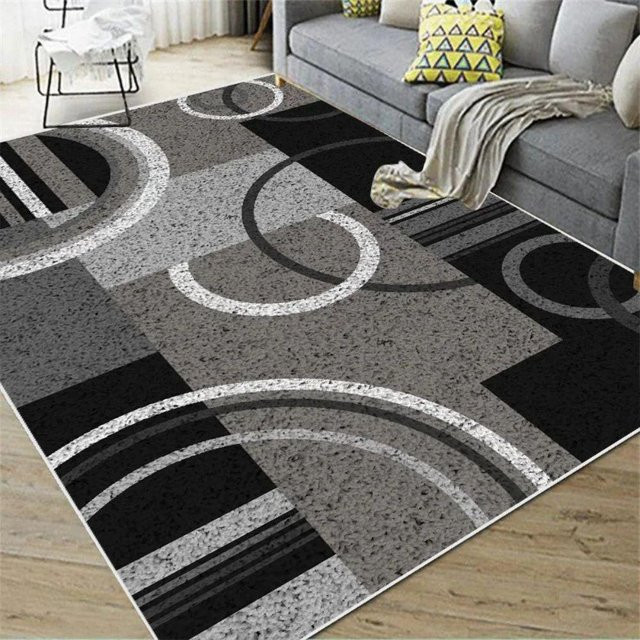 Nordischer abstrakter Teppich in Grau mit geometrischem Design, B/T: 80 x 160 cm - Bild 1