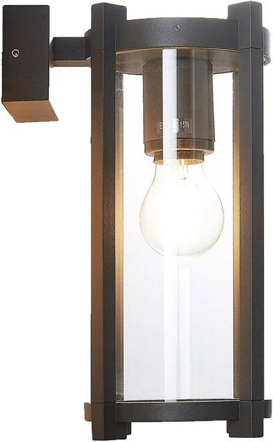 Lucande Brienne Wandleuchte Außen Schwarz aus Aluminium und Glas, 1-flammig, E27, IP54, Höhe: 29,5 cm, Breite: 18,5 cm, Tiefe: 13,0 cm - Bild 1