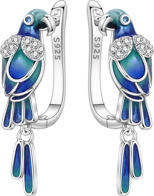 PANPOKI Ohrringe, 925 Sterling Silber, Blau Grün, Papagei Vogel, Damen - Bild 1