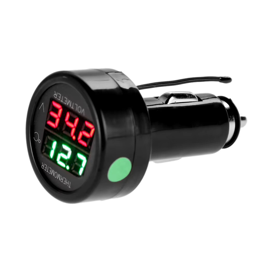 2 in 1 Auto Ladegerät mit digitalem Voltmeter und Thermometer für den Zigarettenanzünder in Rot, Grün oder Schwarz - Bild 2