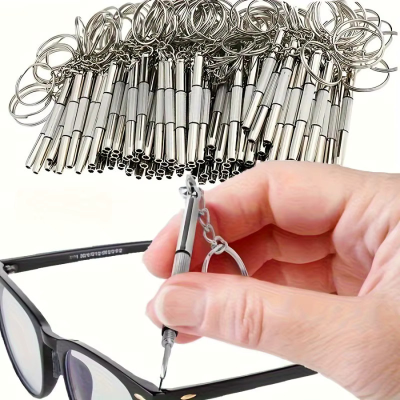 Tragbares 3-in-1 Mini-Schraubendreher-Set als präziser Brillen-Schlüsselanhänger in Silber - Bild 2