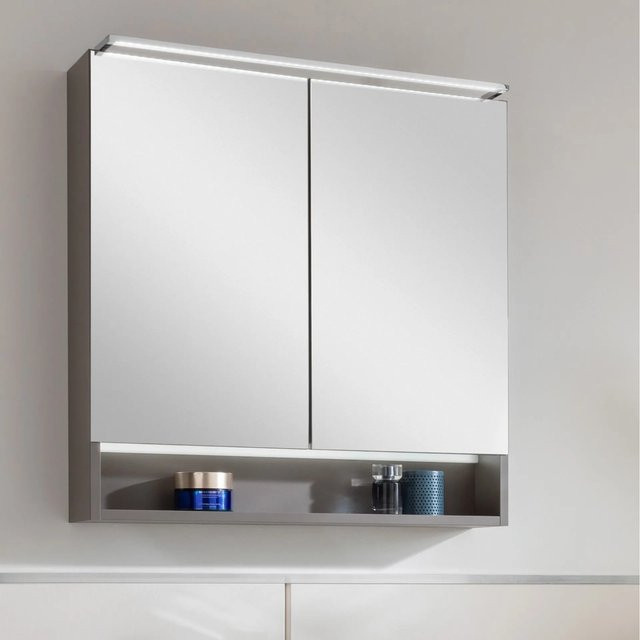 Fackelmann Spiegelschrank B.Paris in Cubanit Grau mit LED-Beleuchtung und Steckdose, B/T/H: 70 x 15,6 x 71,8 cm - Bild 1
