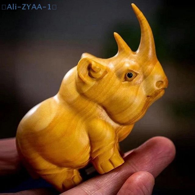 JETTING Handgeschnitzte Tierfiguren aus Holz als Dekoration für Zuhause und Auto Nashorn Nilpferd Elefant - Bild 1