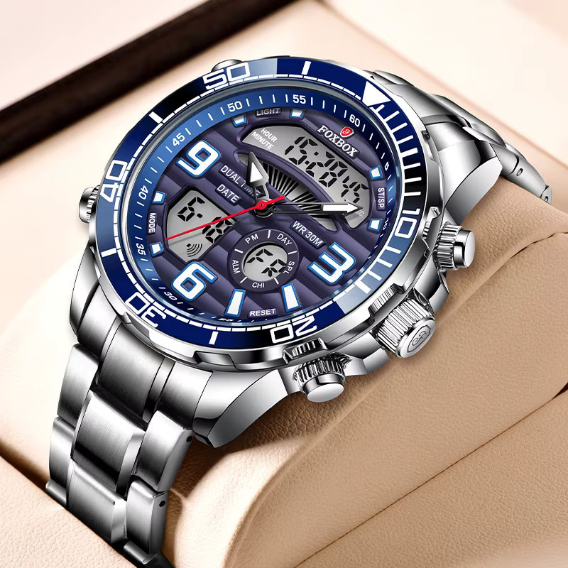 FOXBOX Digitaluhr, Chronograph, Quarz, Edelstahl, Blau, Herren - Bild 5