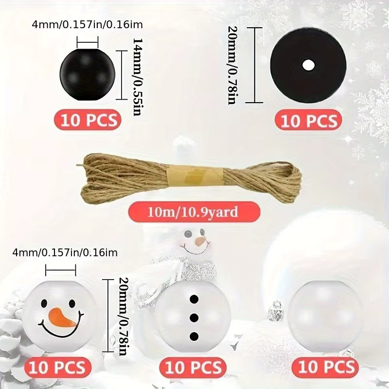 Weihnachts-Schneemann-Holzperlen-DIY-Bastelset, 50-teiliges Set - Bild 3