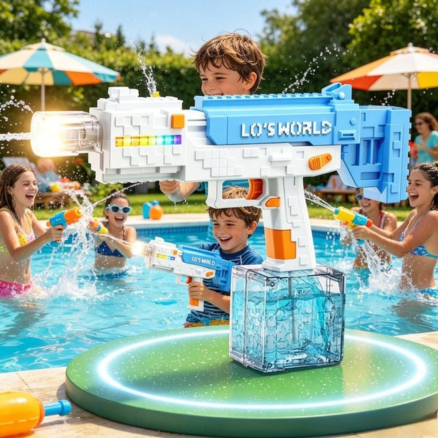 Elektrische Wasserpistole CTMA mit Mehrfarbiger LED und Licht- und Soundeffekten, Vollautomatisch, Grau und Grün - Bild 1