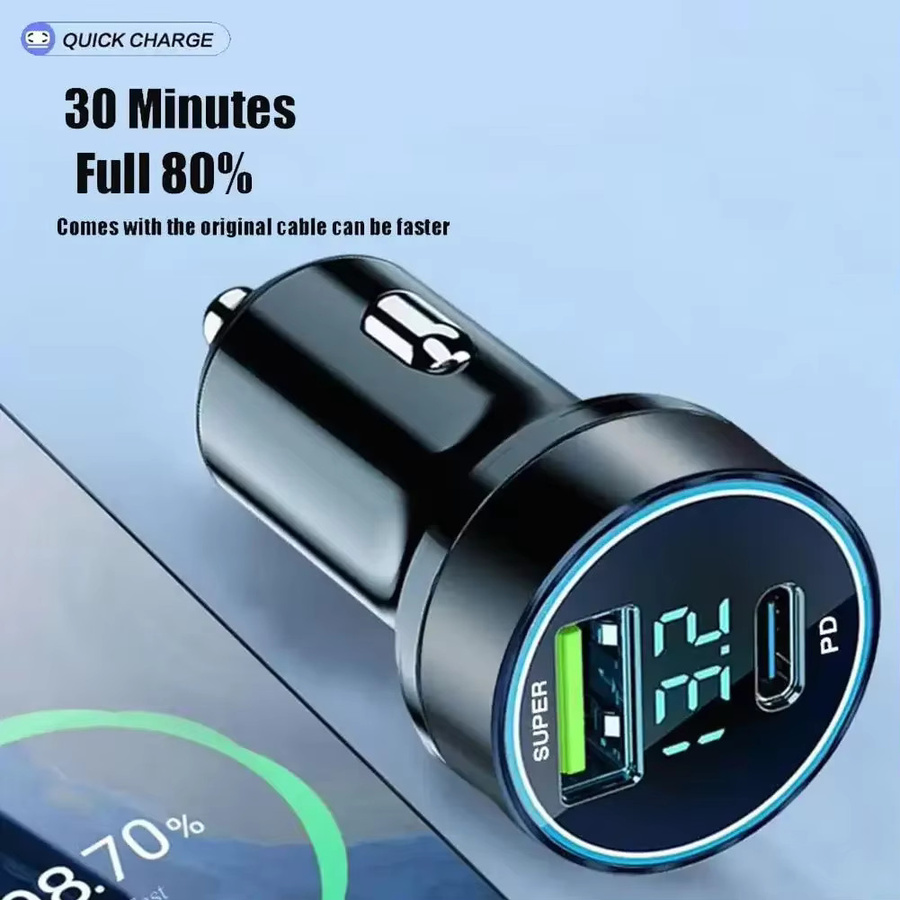 WALKESEN 120 W USB Auto Ladegerät mit Digital Display, Schnelles PD Ladegerät mit 2 USB-C Ports, Schwarz - Bild 5