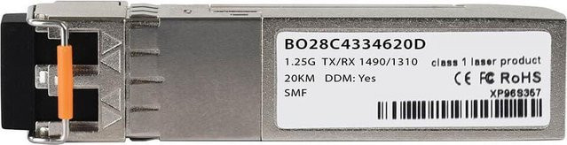 BlueOptics cSFP Transceiver GLC-2BX-D kompatibel mit Cisco, Singlemode Fiber, LC-Duplex, 1000BASE-2BX-D, 20KM, TX:1490nm/RX:1310nm, DDM, Silber - Bild 1