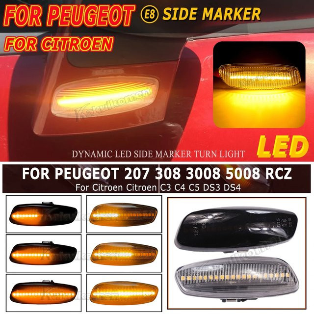 Dynamische LED Seitenmarkierungsleuchten Blinker für Citroen C3 C4 C5 DS3 DS4 und Peugeot 207 308 3008 5008 RCZ, 1 Paar - Bild 1