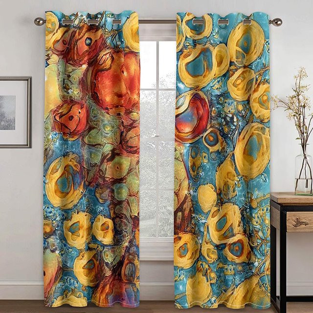 Modernes 2er-Set Vorhang mit abstraktem 3D-Digitaldruck aus Polyester, Mehrfarbig, B: 50 cm, H: 130 cm - Bild 1