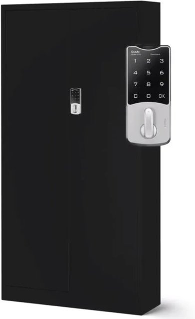 DELUKE Metallschrank Schwarz mit abschließbaren Türen und verstellbaren Regalböden H: 185 cm, B: 90 cm, T: 40 cm - Bild 1