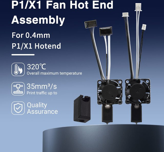 Bambu Lab Hotend Upgrade Set mit Kühlventilator, Hartstahldüsen und Thermistor für X1, X1C, P1P und P1S 3D-Drucker in Schwarz - Bild 1