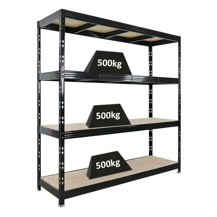 PROREGAL Rhino Profi Schwerlastregal Schwarz mit 4 Spanplatten-Ebenen, H x B x T: 200 x 200 x 60 cm - Bild 2