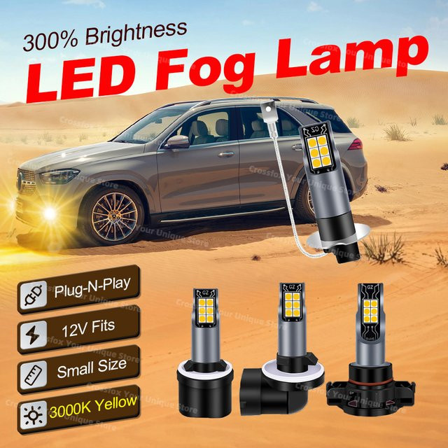2er Set LED-Nebelscheinwerfer und DRL-Tagfahrlichter in Gelb 3000K für Crossfox, kompatibel mit H1 H3 H8 H11 H10 9145 9140 9006 9005 880 881 H27 2504 PSX24W 5202 - Bild 1