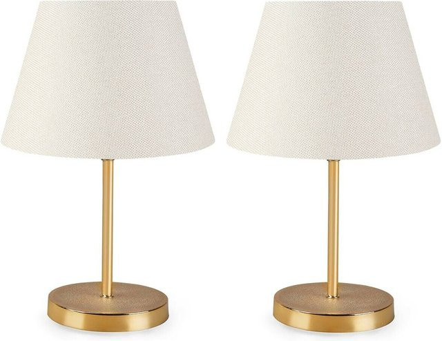 Opviq Tischleuchte in Creme und Beige aus Metall und PVC mit 2 E27 Fassungen, B/H/T: 22 x 37 x 22 cm - Bild 1
