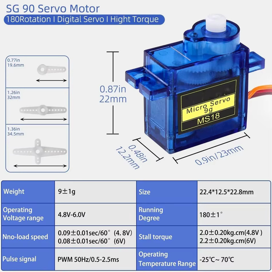 AOKIN 6er Set SG90 9g Micro-Servomotoren mit Kunststoffgetriebe und 180-Grad-Rotation in Blau für Arduino, RC-Autos und Flugzeuge - Bild 4