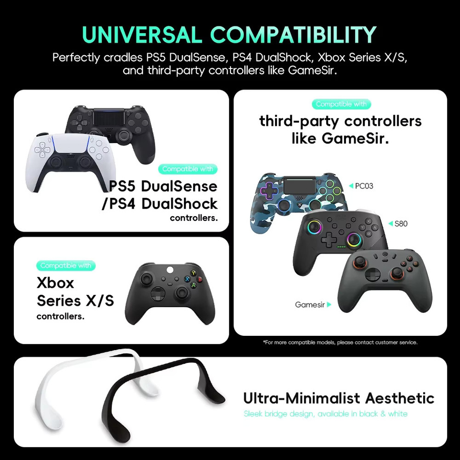 Data Frog Universeller Controller-Ständer für PS5, Xbox Series X S, PS4 und Switch, Gamepad-Halterung für den Schreibtisch, Schwarz/Weiß - Bild 3
