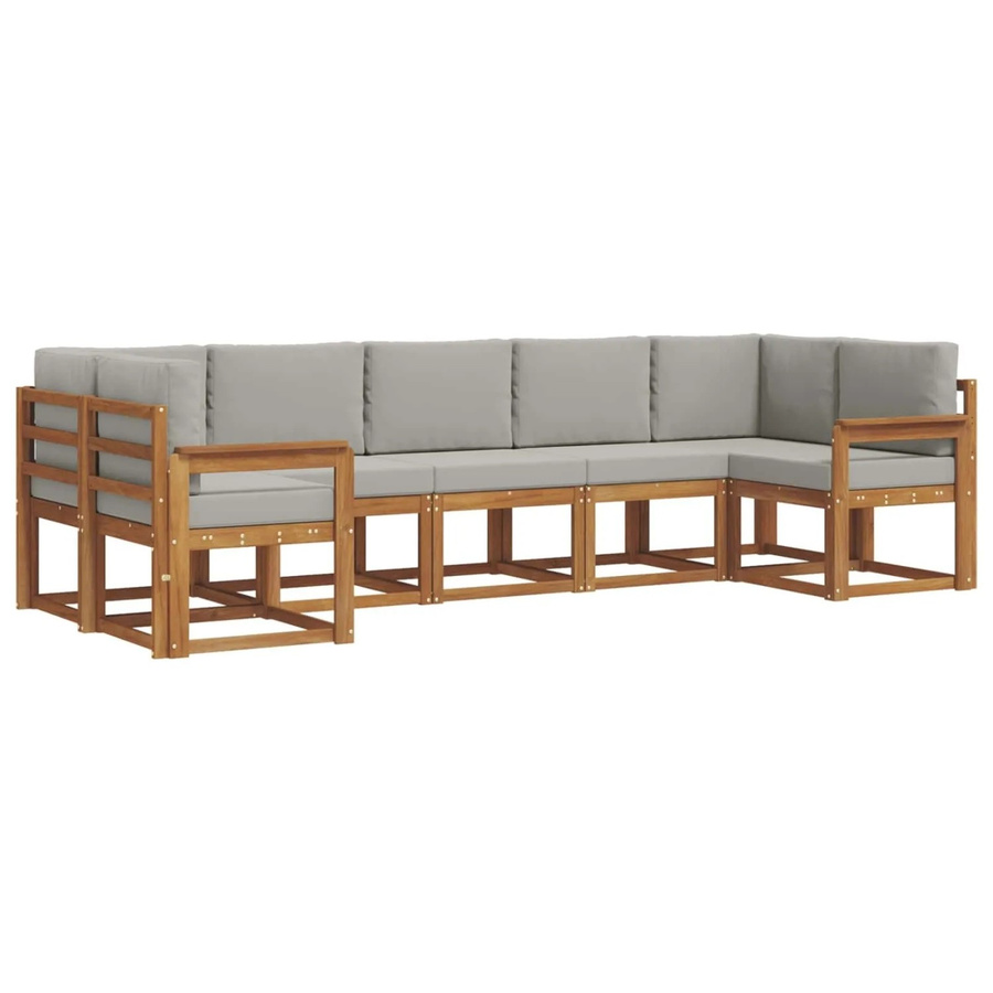 vidaXL Outdoor-Sofagarnitur 7-teilig aus Akazienholz in Natur mit hellgrauen Kissen im L-Shape Design - Bild 2